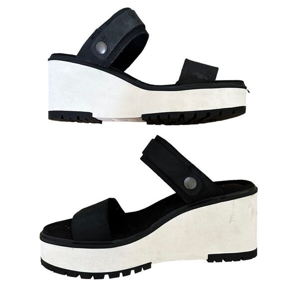 TIMBERLAND ~ Koralyn BLACK LEATHER PLATFORM WEDGE SANDALS ~ SIZE 10 M - Picture 2 of 10